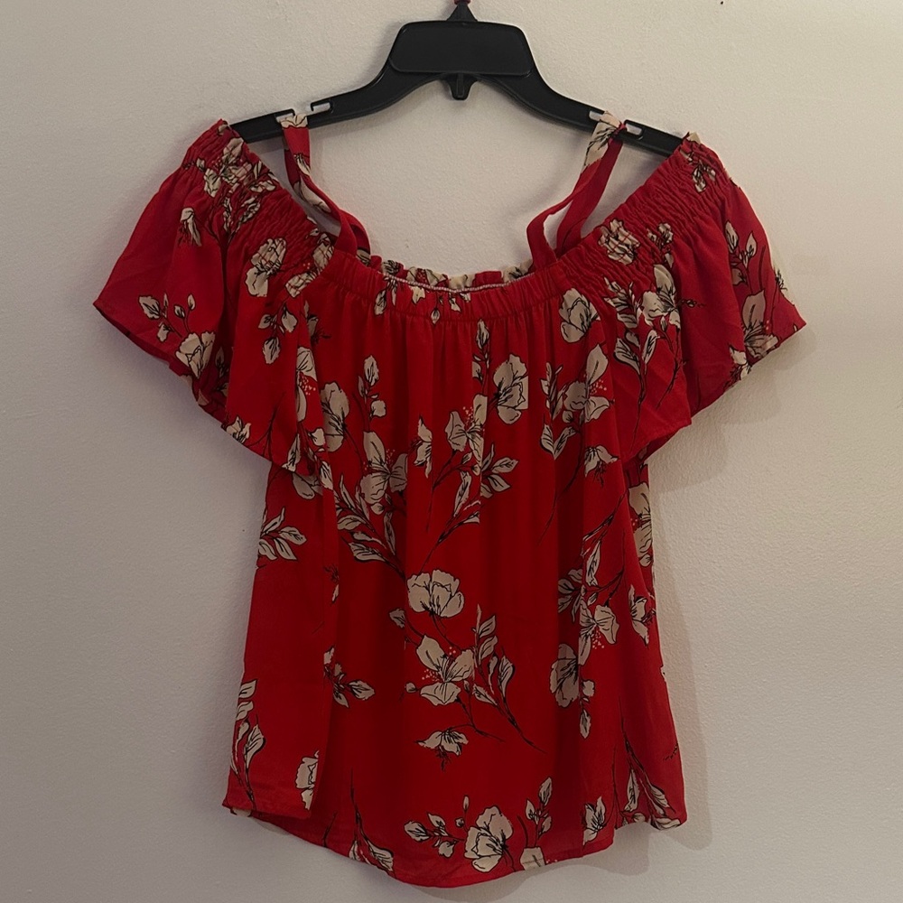 Sienna Sky Red Floral Off-Shoulder Blouse - Preloved